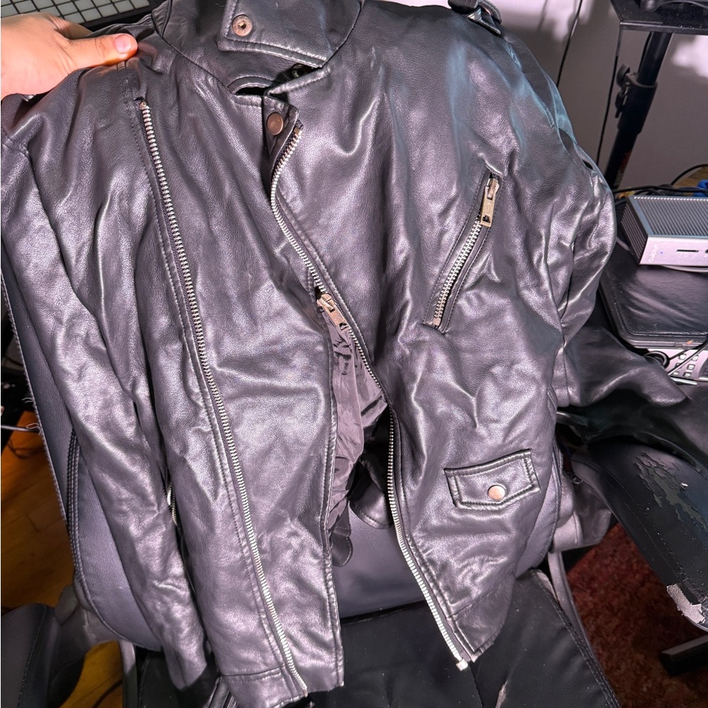 Pull&Bear Black Leather Military Jacket